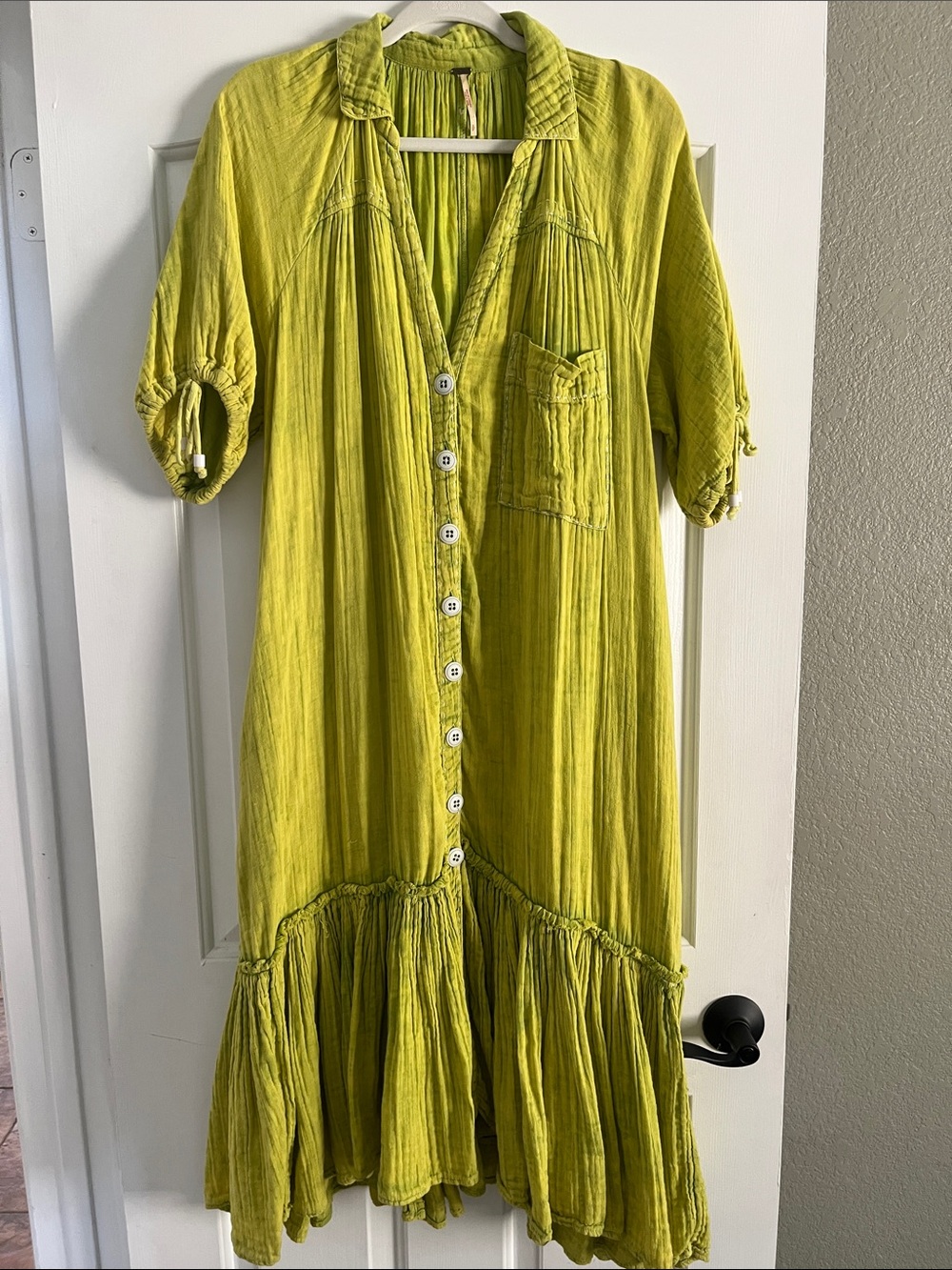 Free People Button-Front Maxi Dress in Chartreuse Yellow